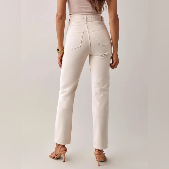 NWT Reformation Cynthia Belted High Rise Straight Jeans in Bone Cream Size 25 - Picture 4 of 16